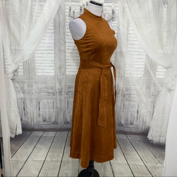 Antonio Melani Kinnon Mock Neck Sleeveless Belted Faux Suede Midi Dress Size 0 - Picture 11 of 12